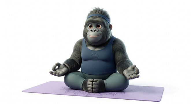 Cute 3D Cartoon Gorilla Meditating in Yoga Lotus Pose