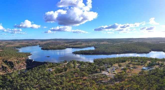 Spectacular aerial parorama of Lake Wuruma Queensland Australia