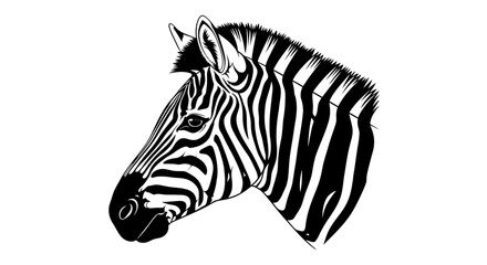 Detailed black and white illustration of a zebra's head showcasing its unique stripe pattern, a striking symbol of African wildlife and the savanna © Fatima