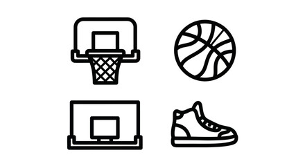 Basketball hoop and athletic sneaker footwear icons. © power