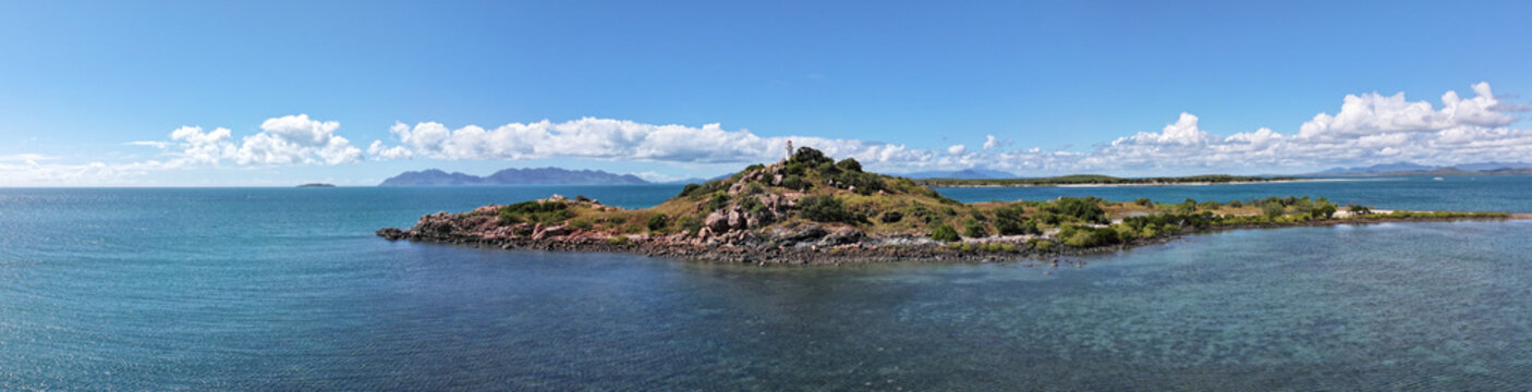 Spectacular aerial parorama of North Head Island and lighhouse near Bowen Queensland Australia