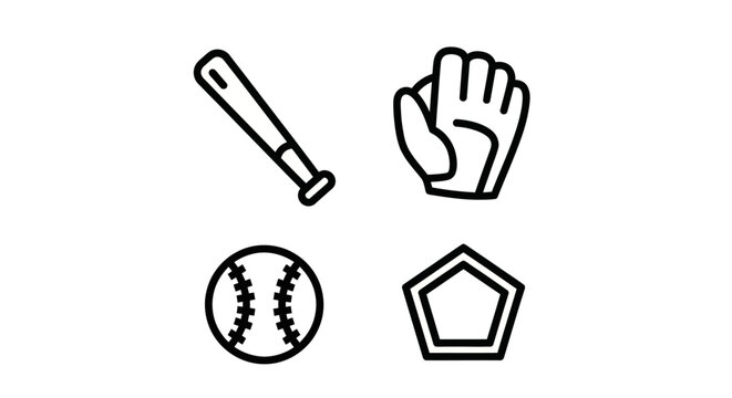 Baseball field game and home plate gear icons.
