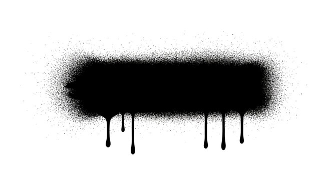 Grungy black spray paint stroke with realistic paint drips isolated on white background