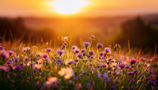 Wild Flowers In A Meadow At Sunset Macro Image Shallow Depth Of Field Abstract Summer Nature Background