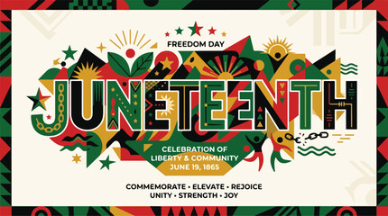 Juneteenth freedom day banner with geometric patterns and typography © Lunar Studio