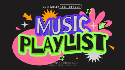 Obraz premium Music playlist text effect. Retro 90s and groovy editable text effect style