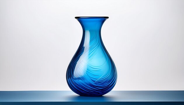 A Blue Blown Glass Vase Against A White Isolated Background