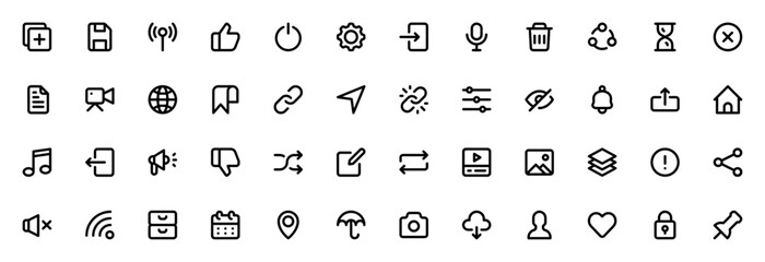 Essentials_6691 icon set. Minimal line vector icons pack. Features add, save, wifi, like, switch, setting, login, microphone, trash and more. Editable vector stroke. © wang