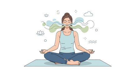 Naklejka premium Woman practicing mindfulness meditation in lotus pose