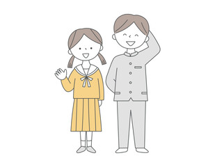 Fototapeta premium 制服を着た男女の中学生単色