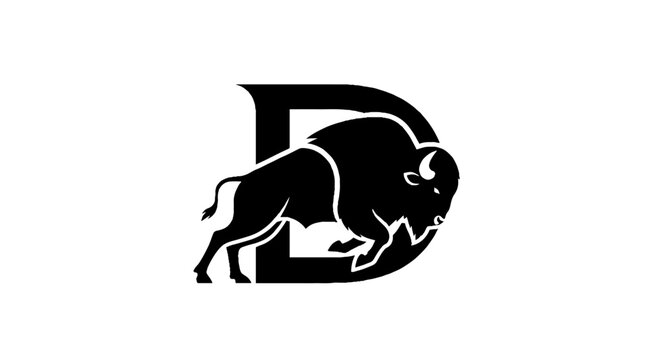 Black and white buffalo logo with letter D.