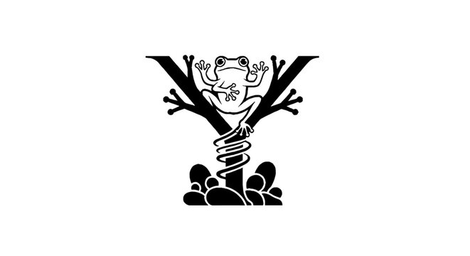 Frog on Spring with Tree Branches Illustration.