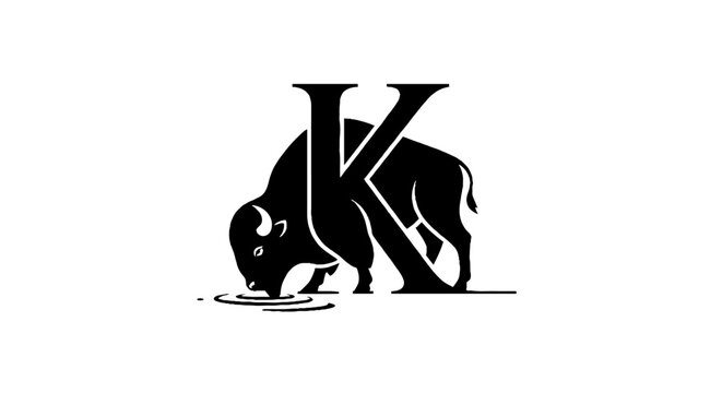 Black and white buffalo logo with letter K design.