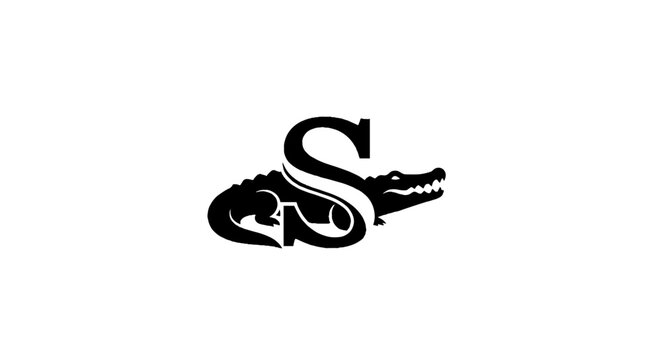Black and white crocodile shaped like letter S.