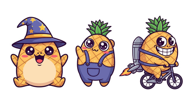 Whimsical Pineapple Characters in Fun Costumes and Activities.
