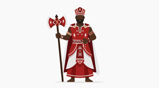 Xang&ocirc; Orix&aacute; Thunder Justice Double Axe Red White Robes, Afro-Brazilian Candombl&eacute; Flat Illustration Vector