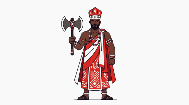 Xang&ocirc; Orix&aacute; Thunder Justice Double Axe Red White Robes, Afro-Brazilian Candombl&eacute; Flat Illustration Vector