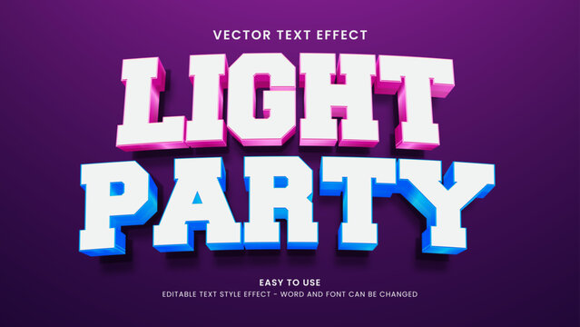 light party editable text effect 3d vector premium