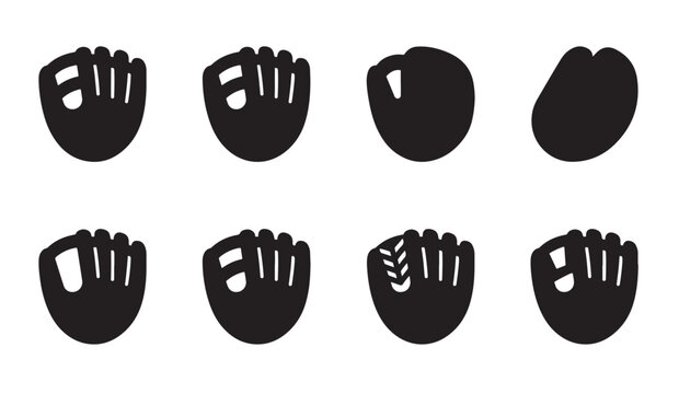 Baseball fielding gloves collection in various styles and positions for player protection.