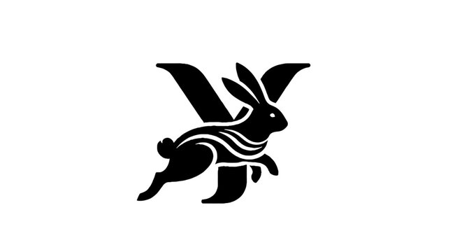 Black silhouette of a rabbit with flowing tail design.