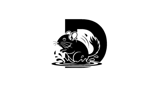 Black and white rat illustration with letter D.