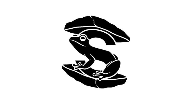 Black and white frog silhouette in letter S shape.