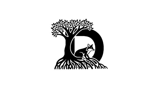 Silhouette of cat resting under a tree with roots.