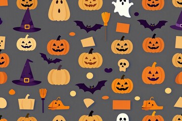 Fototapeta premium A set of halloween icons on a black background