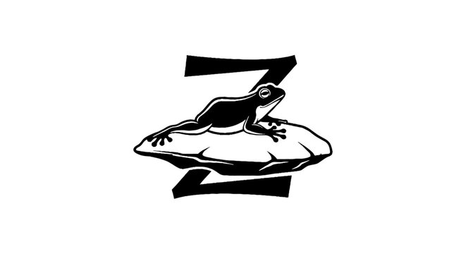 Frog resting on lily pad with stylized letter Z.