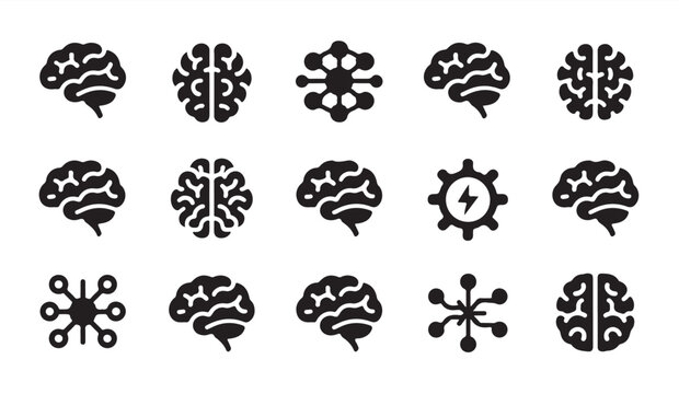 Neural network and brain anatomy icons representing deep learning and cognitive function.