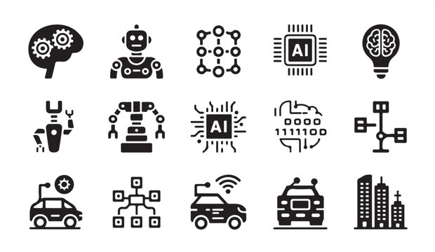 Artificial intelligence and robotics icons for future technology applications.