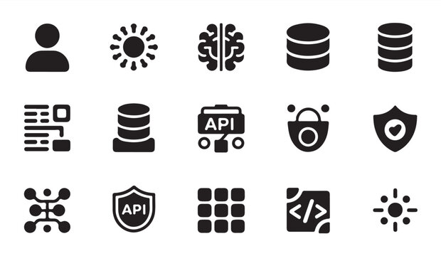 Collection of 15 simple business data and security vector icons set.