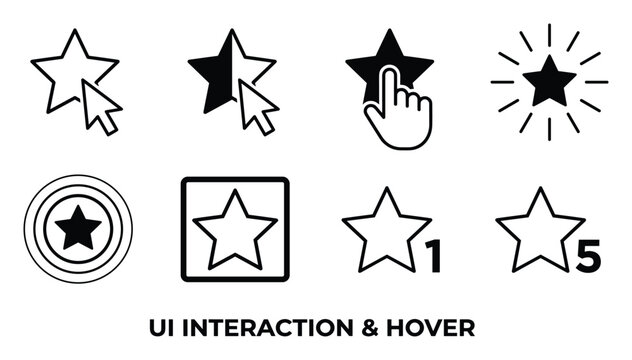 UI interaction and hover star rating icons for website and app user interface.