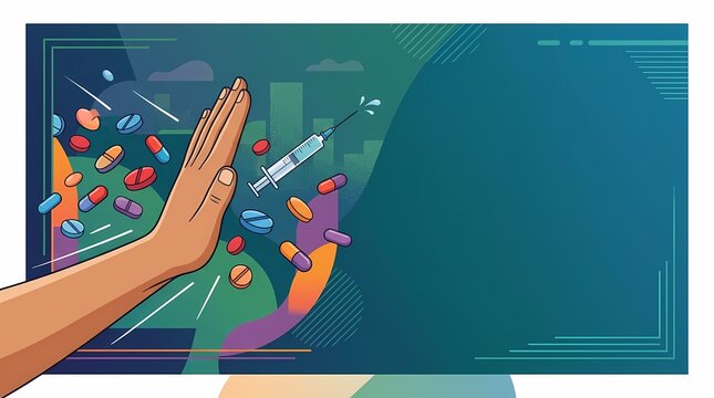 Hand Rejecting Drugs and Medicine Concept Illustration.