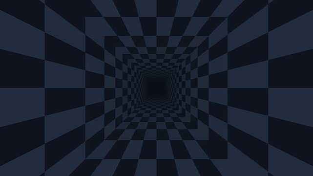 A futuristic Graphic  sci-fi scene of optical Game Technology  illusion with black tunnel and gray checkered Architecture