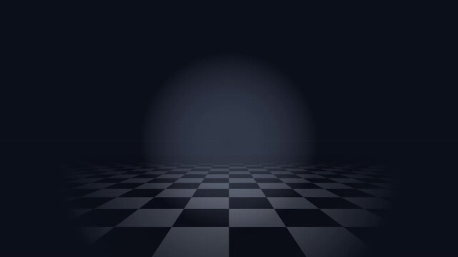 A minimalist 4K checkerboard tunnel scene unfolds with dark ambiance.