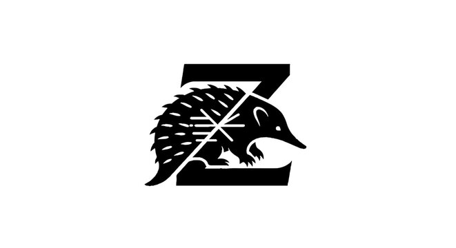 Black and white echidna and letter Z logo design.