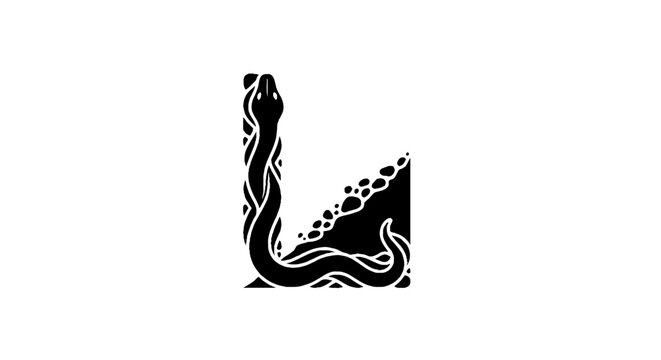 Black and white illustration of a coiled snake head.