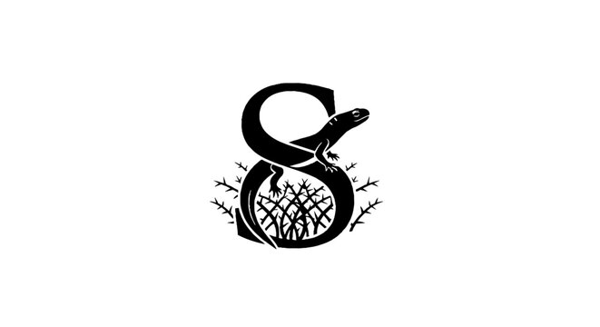 Black and white snake forming number eight shape.