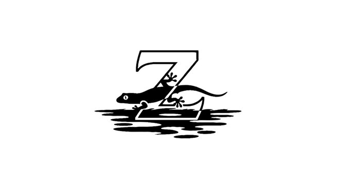 Black and white illustration of a mouse and letter Z.