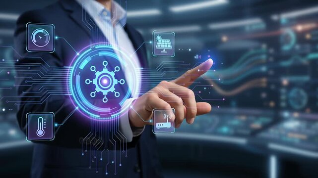 Iot automation remote control energy home security technology digital interface for smart home systems improving management and security with advanced technology solutions in control room