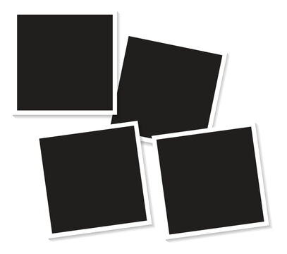 4 Blank square photo frames template with white thin borders . Used as a printable photo collage or a mock up for album pictures or photographs collection in a classic old style.