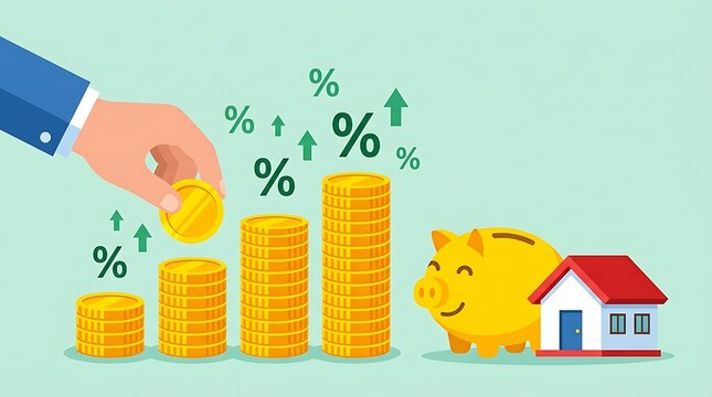 Investment growth stacking coins near house financial planning for banking marketing