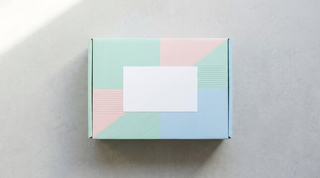 Pastel mailing box resting on grey surface minimalist style for ecommerce branding