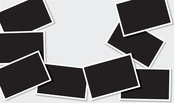 8 Rectangle photo frames in black and white colors with clean rectangular borders . Used as a collage template to place your album pictures or photographs in an old classic look.