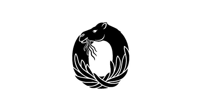 Black and white circular rat and plant logo design.