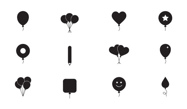 Assortment of solid party balloons and decorative elements for festive celebration themes.