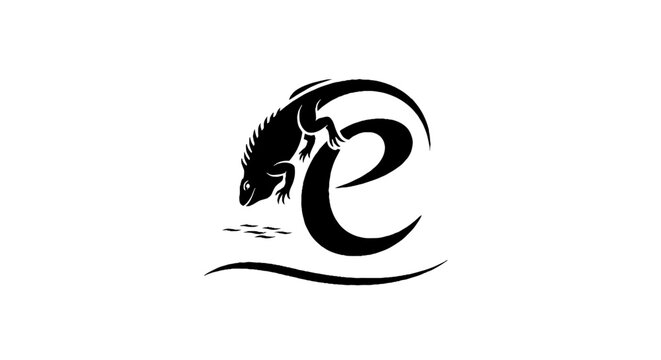Elegant black and white lizard logo design.
