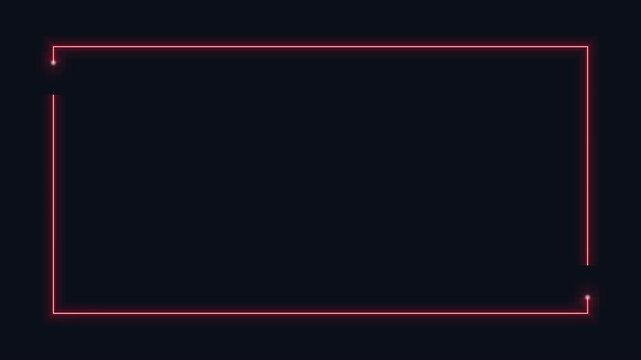 A minimalist neon loop forms a rectangle on a black background