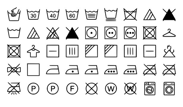 Hand Wash and Machine Wash Thin Line Icons Vector Laundry Collection